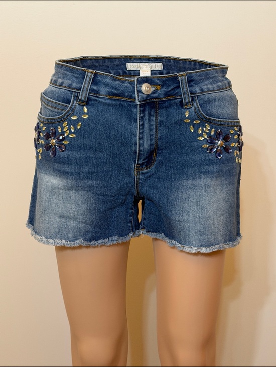 Boston Proper Pants - NWOT Boston Proper Blue Denim Shorts with Floral Jewel Rhinestone Embellishment